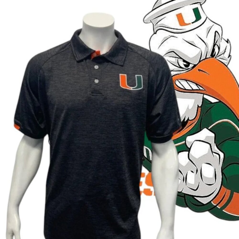 University Miami Hurricanes Canes Gray Orange Chiliwear Men's Polo Shirt Large
